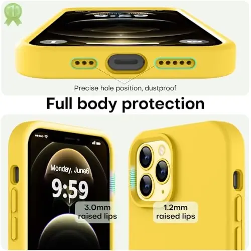 LOVE 3000 Compatible with iPhone 12 Pro Max Phone Case | Thickening Liquid Silicone | Anti-Scratch Microfiber Lining | Full-Body Duty Heavy Protection Case for iPhone 12 Pro Max Women Girls, Yellow - 3