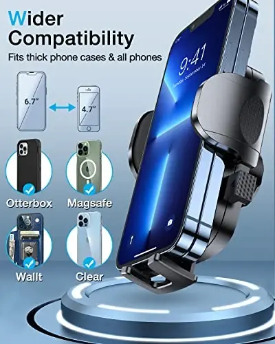 HTU [True Military-Grade] 2025 Upgraded Car Phone Holder 【Safety Certs & No Smell】 Cell Phone Holder for Car Mount for Dashboard Windshield Air Vent Long Arm Thick Case,Sapphire Blue - 1