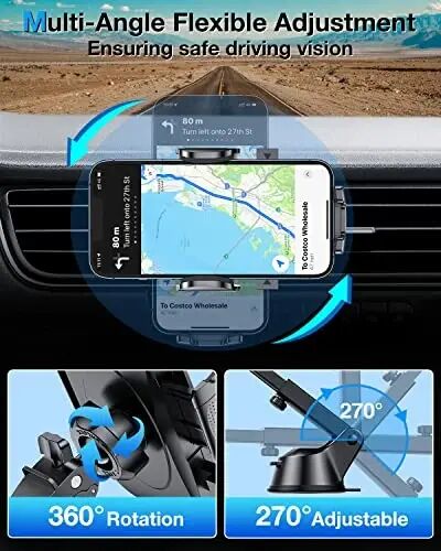 HTU Car Phone Holder【2026 Upgraded 100+LBS Suction & Safety Cert】 Cell Phone Car Mount for Truck Heavy Duty Phone Holder for Dashboard/Windshield/Vent for iPhone 17 16 Pro Max, Sapphire Blue - 5