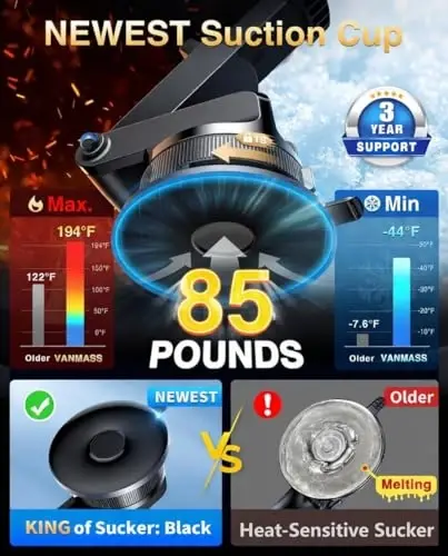 [2026 True Military-Grade] Car Phone Holder VANMASS [Upgraded Strongest Suction & Clip] Cell Phone Mount for Dashboard Windshield Vent Wall,Truck Cradle Stand for iPhone 17 Pro Max 16 15 14 13 Android - 3