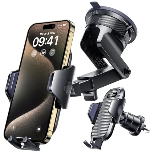 [True Military-Grade] Car Phone Holder VANMASS [Upgraded Strongest Suction&Clip] Cell Phone Mount for Dashboard Windshield Vent Kit, Truck Cradle Stand for iPhone 17 Pro Max 16 15 14 Android,Ink Black - 5