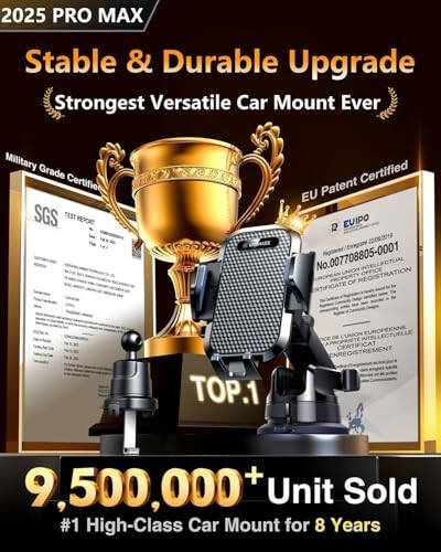 [2025 True Military-Grade] Car Phone Holder VANMASS [Upgraded Strongest Suction & Clip] Cell Phone Mount for Dashboard Windshield Vent Desk,Truck Cradle Stand for iPhone 17 Pro Max 16 15 14 13 Android - 3