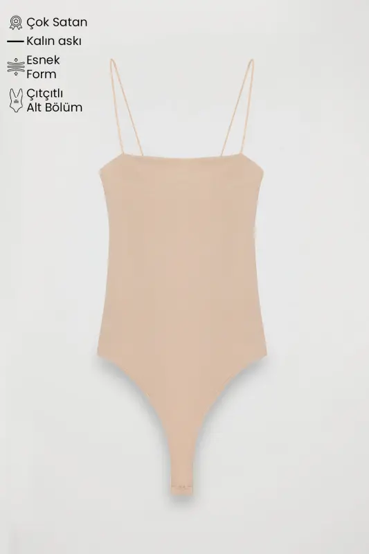 Askılı Bodysuit Bej - Bej - QUZU