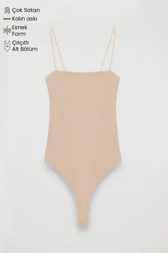 Askılı Bodysuit Bej-Bej 