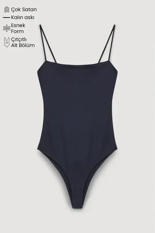 Askılı Bodysuit Lacivert-Lacivert - QUZU