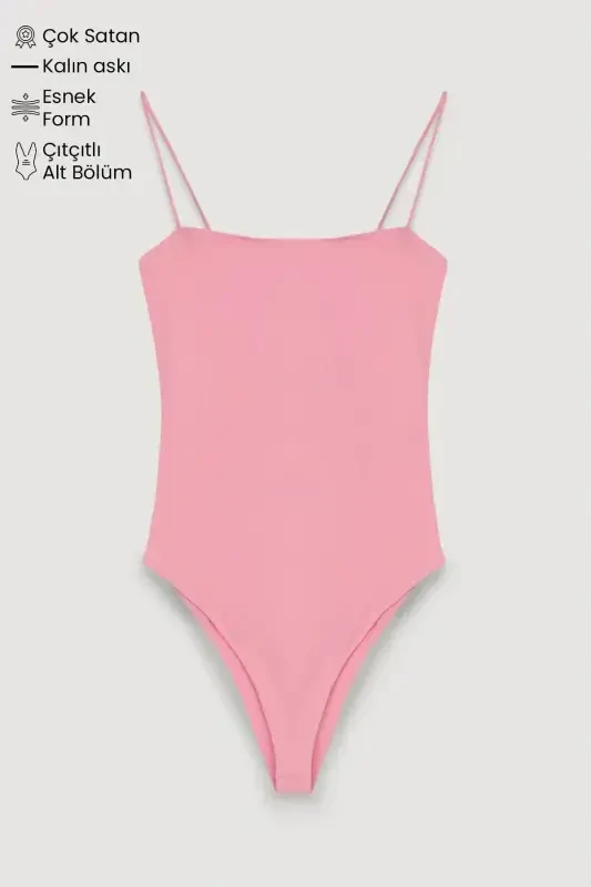 Askılı Bodysuit Pembe-Pembe - QUZU