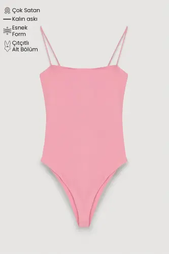 Askılı Bodysuit Pembe-Pembe - 1