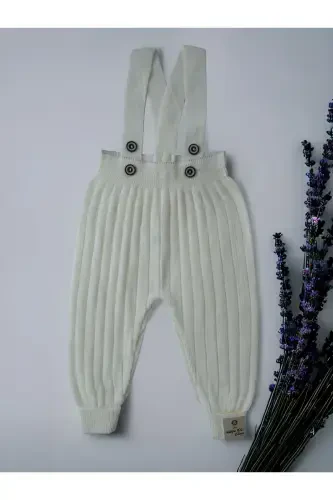 Askılı Düğmeli Bebek Çocuk Triko Tayt Salopet Ekru-Ekru - ASYA BEBE (1)