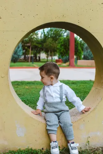 Askılı Düğmeli Bebek Çocuk Triko Tayt Salopet Gri - Gri - ASYA BEBE (1)