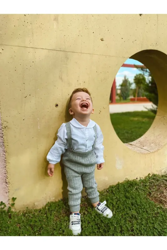 Askılı Düğmeli Bebek Çocuk Triko Tayt Salopet Gri - Gri - 3