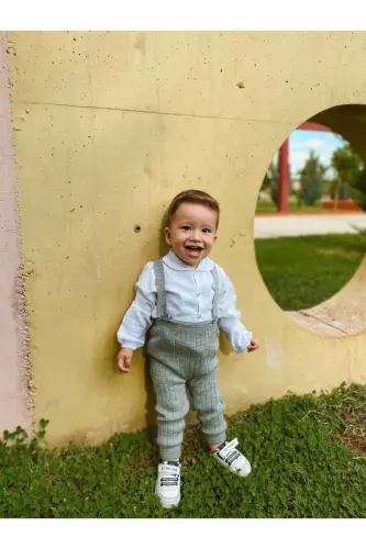 Askılı Düğmeli Bebek Çocuk Triko Tayt Salopet Gri - Gri - 4