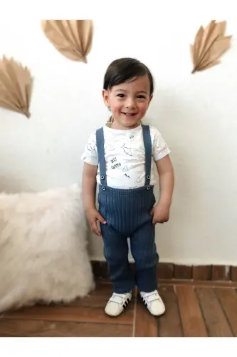 Askılı Düğmeli Bebek Çocuk Triko Tayt Salopet Indigo - Indigo 