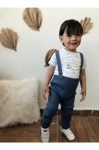 Askılı Düğmeli Bebek Çocuk Triko Tayt Salopet Indigo - Indigo - ASYA BEBE (1)