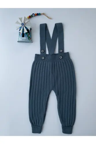 Askılı Düğmeli Bebek Çocuk Triko Tayt Salopet Indigo - Indigo - 4