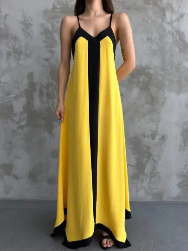 Askılı Maxi Boy Elbise - 5