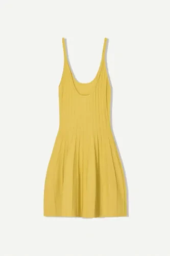 Askılı mini elbise-Hardal - 5