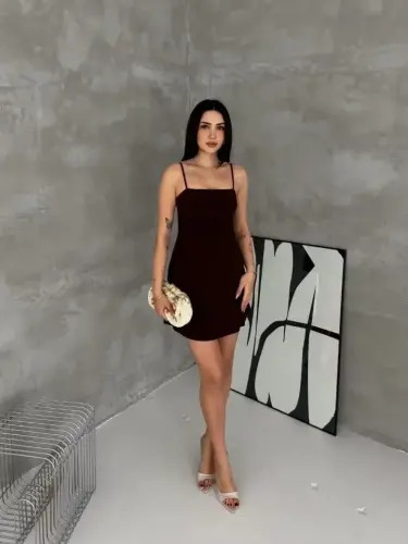 Askılı Şifon Mini Elbise Drapeli Bel Vücuda Oturan Yazlık Şık - Siyah - 3