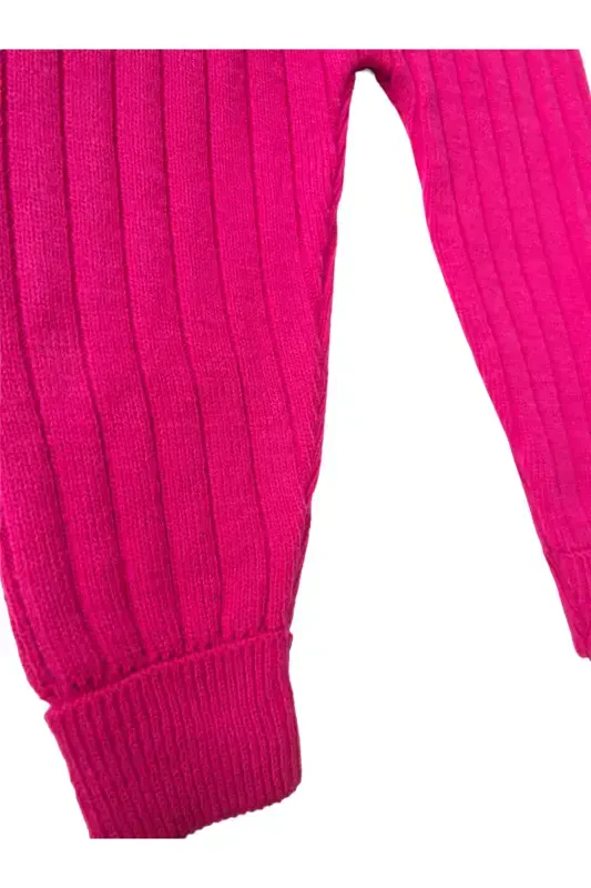 Askılı Tugmali Chaqaloq Bolalar Triko Tayt Salopet-Fuşya - 3
