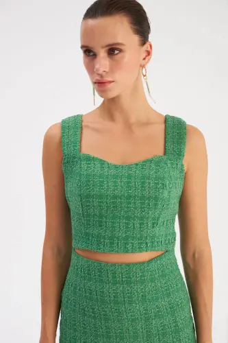 Askılı Tüvit Crop Bluz - K.Yeşil - K.YEŞİL - SATEEN (1)
