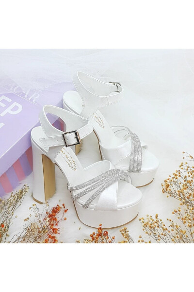 Aslı Acar 14 Cm Thick Heeled Bridal Shoes with Stone Details - 1