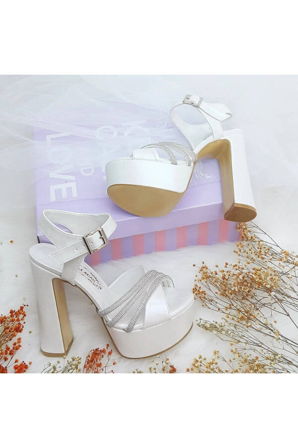 Aslı Acar 14 Cm Thick Heeled Bridal Shoes with Stone Details - 4