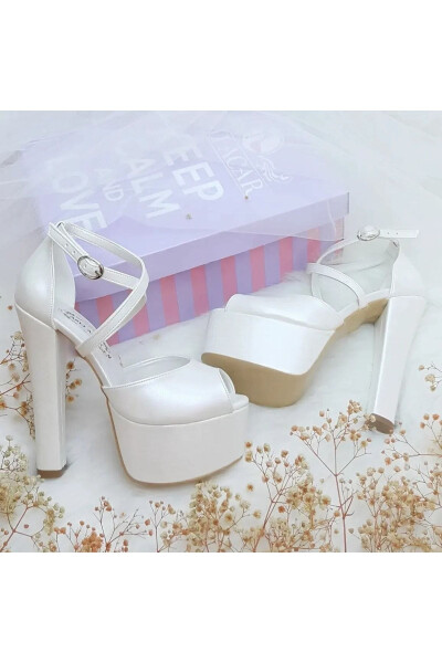 Aslı Acar Comfortable Bridal Shoes with Ankle Cross Straps and 15 Cm Heels - 10