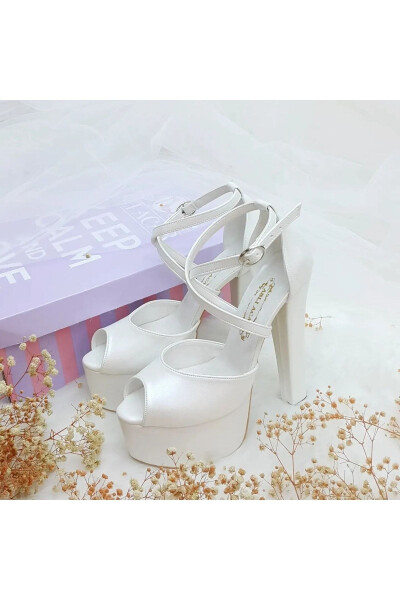 Aslı Acar Comfortable Bridal Shoes with Ankle Cross Straps and 15 Cm Heels - 14