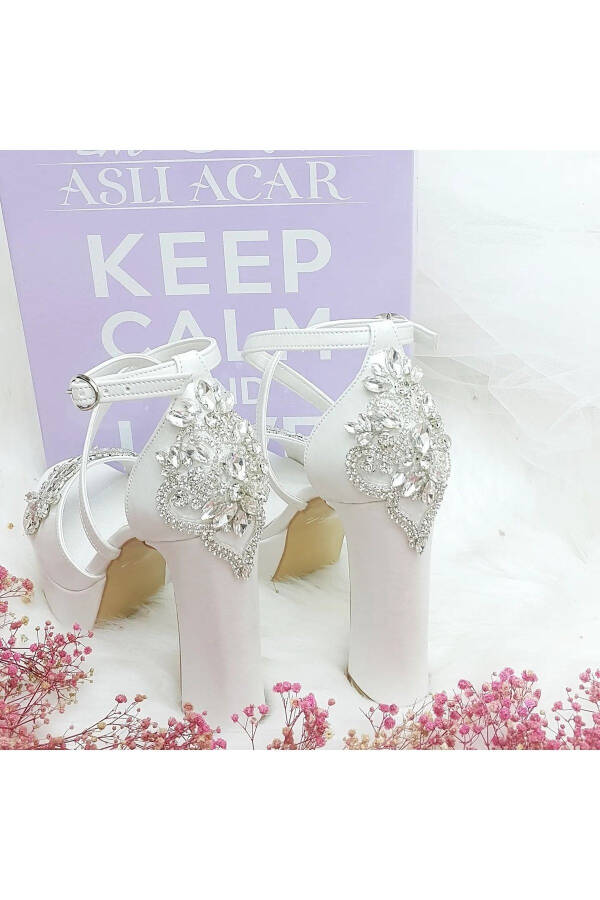 Aslı Acar High Heel Comfortable Bridal Shoes with Stone Detail Design - 5