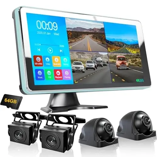 ASLONG 4CH Dash Cam Backup Camera with 10.36