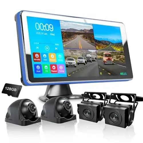 ASLONG 4K Backup Camera 4CH Dash Cam with 10.36