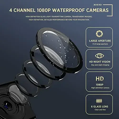 ASLONG 4K Backup Camera 4CH Dash Cam with 10.36