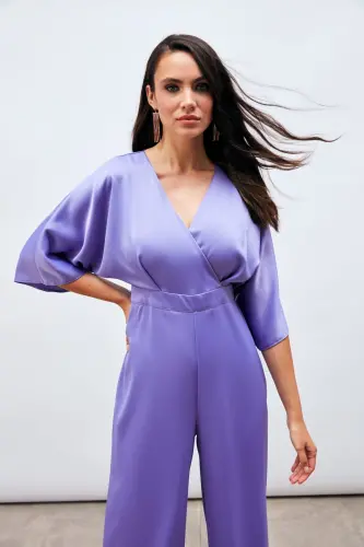Assimetrik Bo'sh Tulum - Lilac - SATEEN (1)