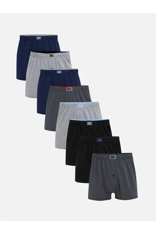 Karışık 8'li Erkek Pamuklu Havlu Bel Penye Rahat Kesim Düğmeli Boxer ( ÇORAP HEDİYELİDİR ) - Çok Renkli - TUTKU