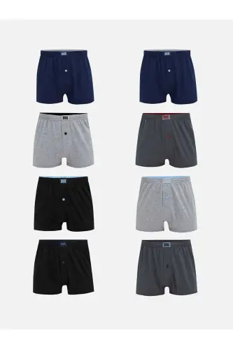 Assorted 8-Pack Men's Cotton Terry Waist Combed Cotton Loose Fit Buttoned Boxers (SOCKS INCLUDED) - Multicolor - TUTKU (1)