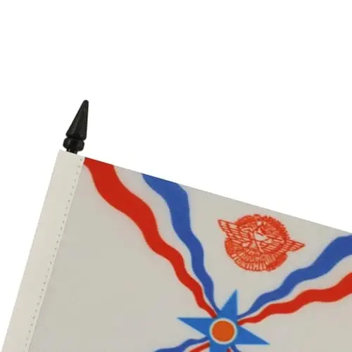 Assuriya stol bayrog'i 4'' x 6'' - Ossuriya stol bayrog'i 15 x 10 sm. - Qora plastik tayoq va taglik - AZ FLAG - 4