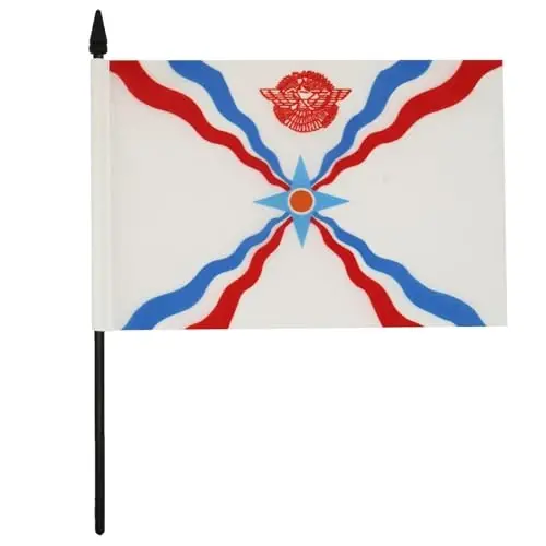 AZ FLAG Assyria Table Flag 5'' x 8'' - Assyrian Desk Flag 21 x 14 cm. - Black plastic stick and base - 2