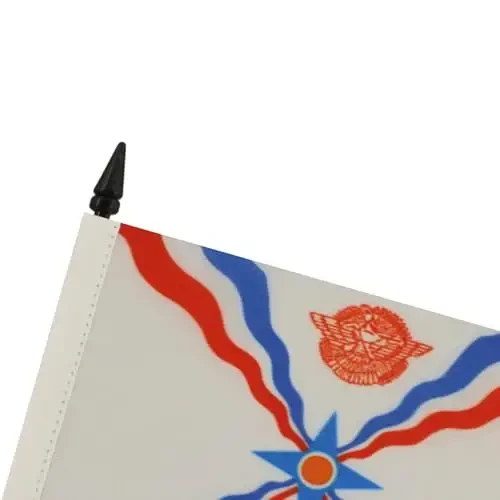 Assyria Table Flag 4'' x 6'' - Assyrian Desk Flag 15 x 10 cm. - Black plastic stick and base - AZ FLAG - 4