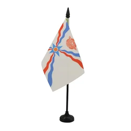 Assyria Table Flag 4'' x 6'' - Assyrian Desk Flag 15 x 10 cm. - Black plastic stick and base - AZ FLAG - 1