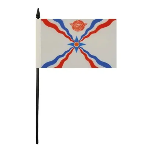 Assyria Table Flag 4'' x 6'' - Assyrian Desk Flag 15 x 10 cm. - Black plastic stick and base - AZ FLAG - AZ FLAG (1)