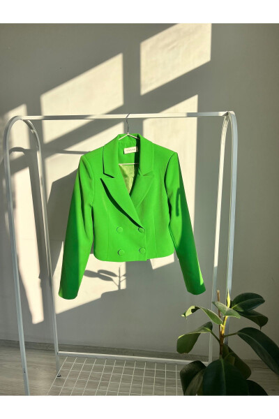 Astarlı Kruvaze Crop Blazer Ceket - 1