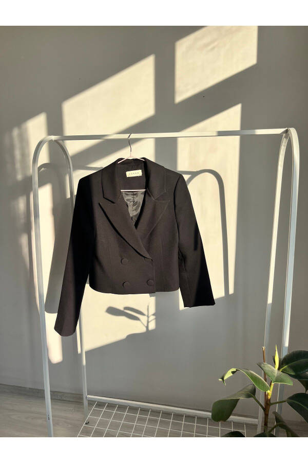 Astarlı Kruvaze Crop Blazer Ceket - 1