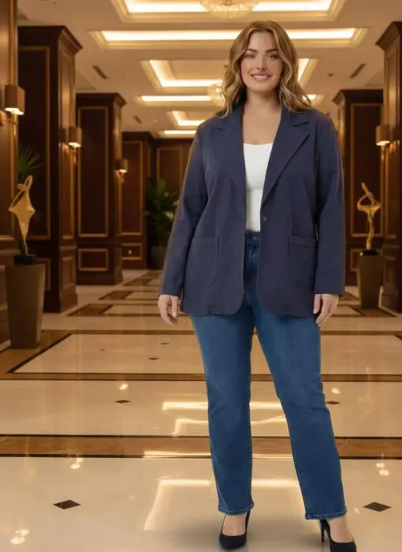 Astarsız Büyük Beden Ceket Lacivert - 3