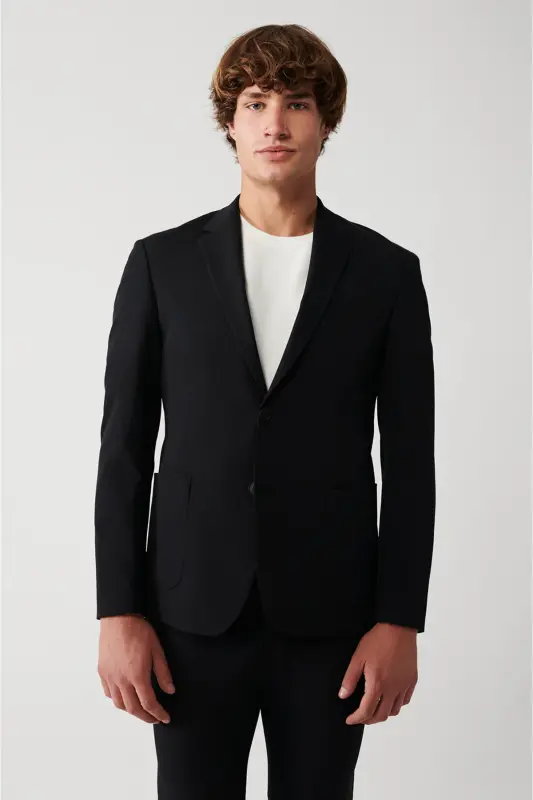 Erkek Siyah Bi-Stretch Astarsız Çift Yırtmaçlı Comfort Slim Fit Ceket A31Y4004 - Siyah - 1