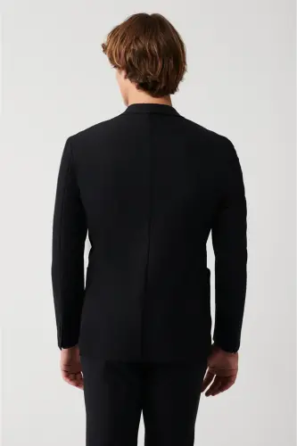 Erkek Siyah Bi-Stretch Astarsız Çift Yırtmaçlı Comfort Slim Fit Ceket A31Y4004 - Siyah - 4