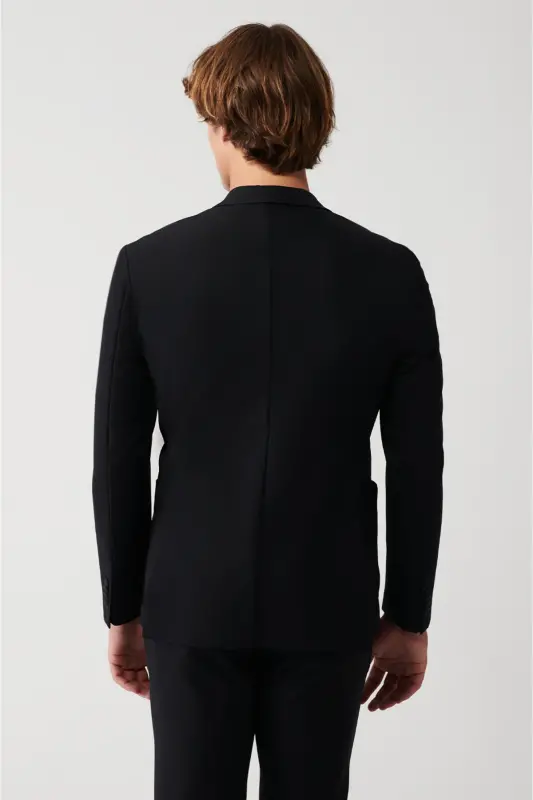Erkek Siyah Bi-Stretch Astarsız Çift Yırtmaçlı Comfort Slim Fit Ceket A31Y4004 - Siyah - 4