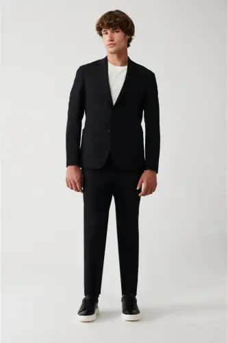 Erkek Siyah Bi-Stretch Astarsız Çift Yırtmaçlı Comfort Slim Fit Ceket A31Y4004 - Siyah - 5