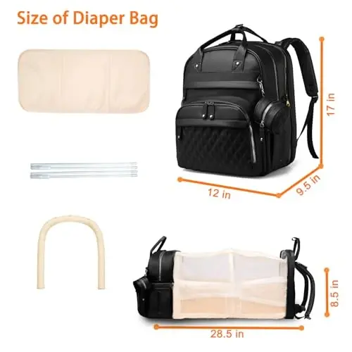 Astro alan Baby Diaper Bag Backpack with Changing Station, Waterproof Large Capacity Diaper Bag for Moms and Dads, Plant-Based Leather with USB Charging Port, Baby Gift for New Parents, Black - ASTRO (1)