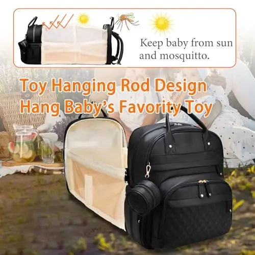 Astro alan Baby Diaper Bag Backpack with Changing Station, Waterproof Large Capacity Diaper Bag for Moms and Dads, Plant-Based Leather with USB Charging Port, Baby Gift for New Parents, Black - 3