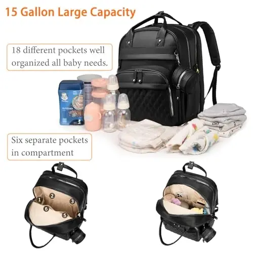 Astro alan Baby Diaper Bag Backpack with Changing Station, Waterproof Large Capacity Diaper Bag for Moms and Dads, Plant-Based Leather with USB Charging Port, Baby Gift for New Parents, Black - 4