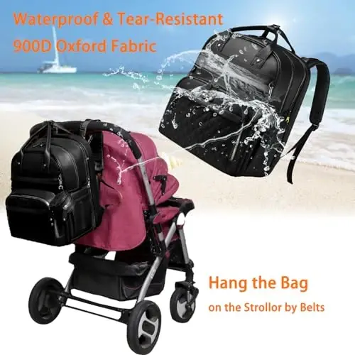 Astro alan Baby Diaper Bag Backpack with Changing Station, Waterproof Large Capacity Diaper Bag for Moms and Dads, Plant-Based Leather with USB Charging Port, Baby Gift for New Parents, Black - 5